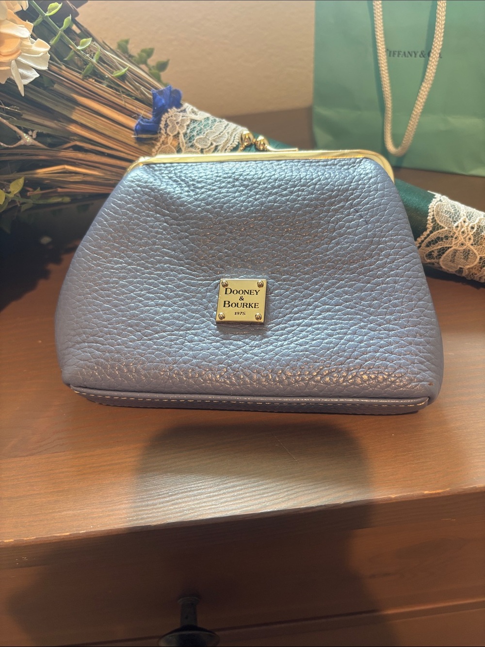 Dooney & Bourke Periwinkle Pebbled Leather Case with Gold Hardware